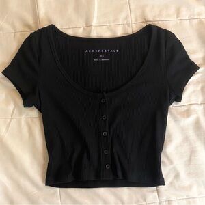 Aeropostale Black Ribbed Button-Up Croptop